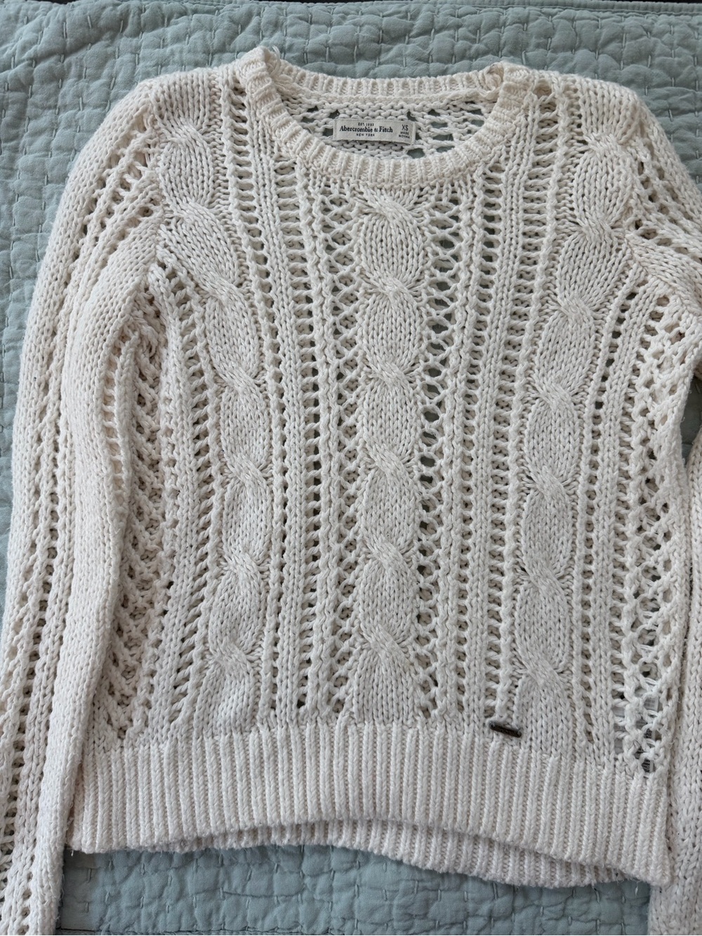 Abercrombie & Fitch Cable Knit Crochet Sweater Cream Cotton Size XS